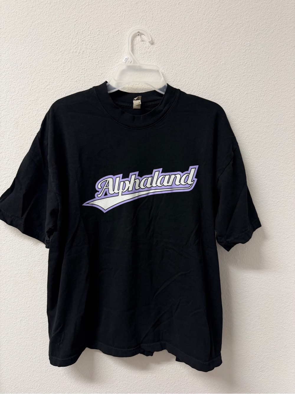 Alphalete Black Short-Sleeve Tee with Lavender Script Logo
